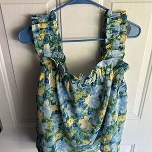 Blu Pepper Floral Ruffle Tank Top - Green and Blue